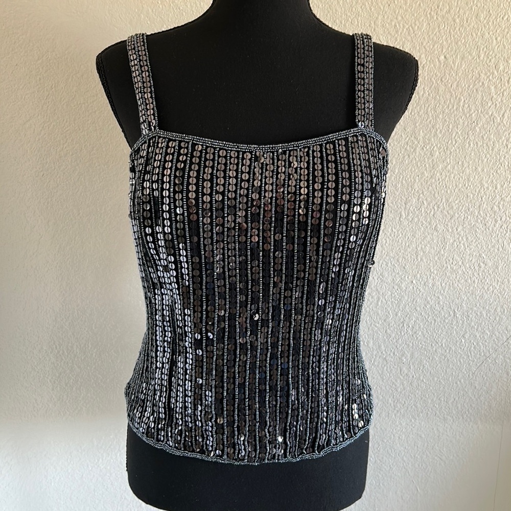 Vintage Sean Collection Black Beaded Silk Top Size Medium